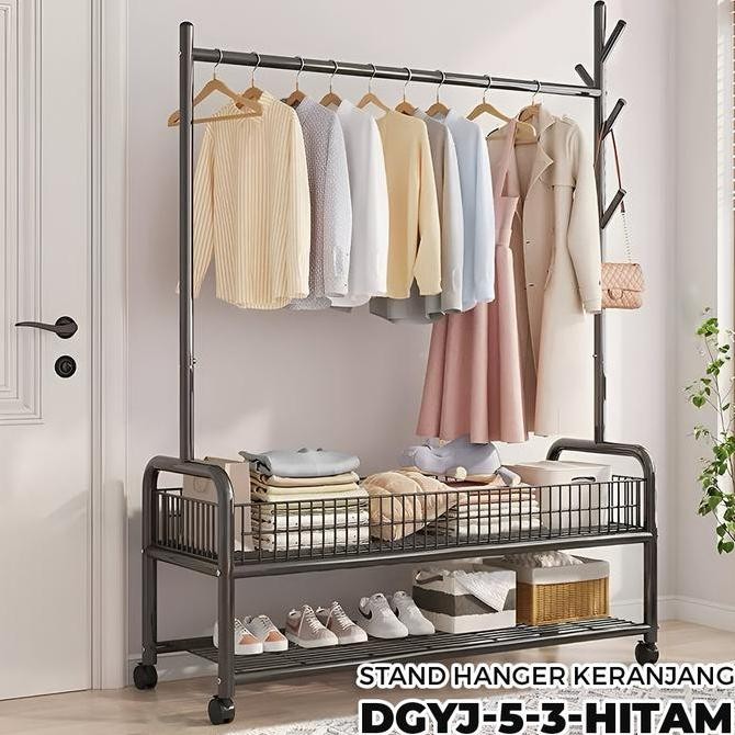 TERLARIS - Gudang DTG Stand Hanger Besi Rak Penyimpanan Multifungsi Baju Tas Sepatu Jemuran Baju Min