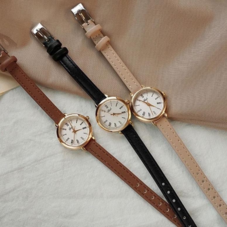 YUNAN SHARP AXNAT JAM TANGAN QUARTZ STRAP PU ANALOG CASUAL GAYA RETRO WANITA BULAT WATCH KOREAN FASH