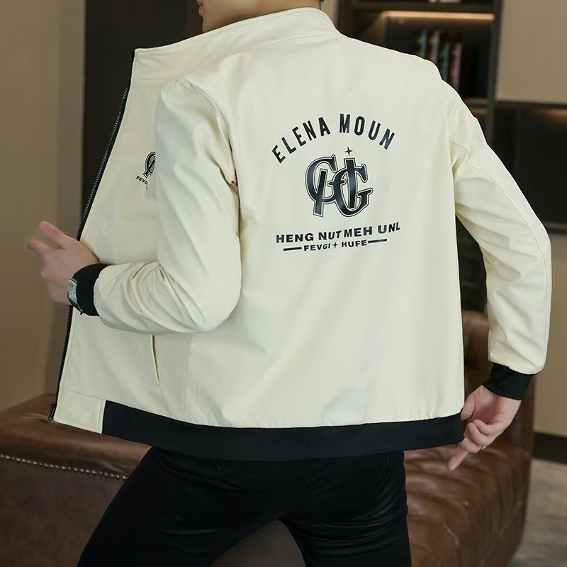 Jaket Pendek Pria Slim Fit Asli Kerah Berdiri untuk Remaja/Mantel