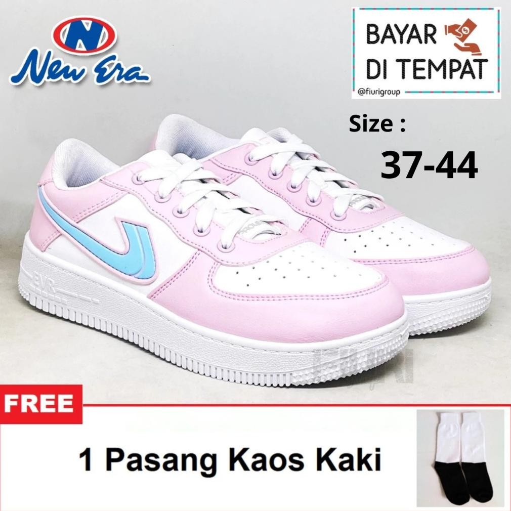 Best Fiuri - New Era Original - Force One 37-44 Putih Pink Biru - Sepatu Sneakers Kanvas Sol Karet L