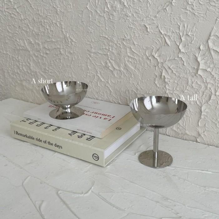 304 Gelas Es Krim Dan Sambal Stainless Muk Kaki Tinggi Pendek Vintage Stainless Steel Silver Cangkir