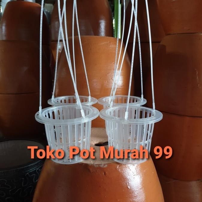 (Lusinan 12 BH) Pot Bunga Gantung NKT NETPOT 14 cm /Pot Anggrek Bening