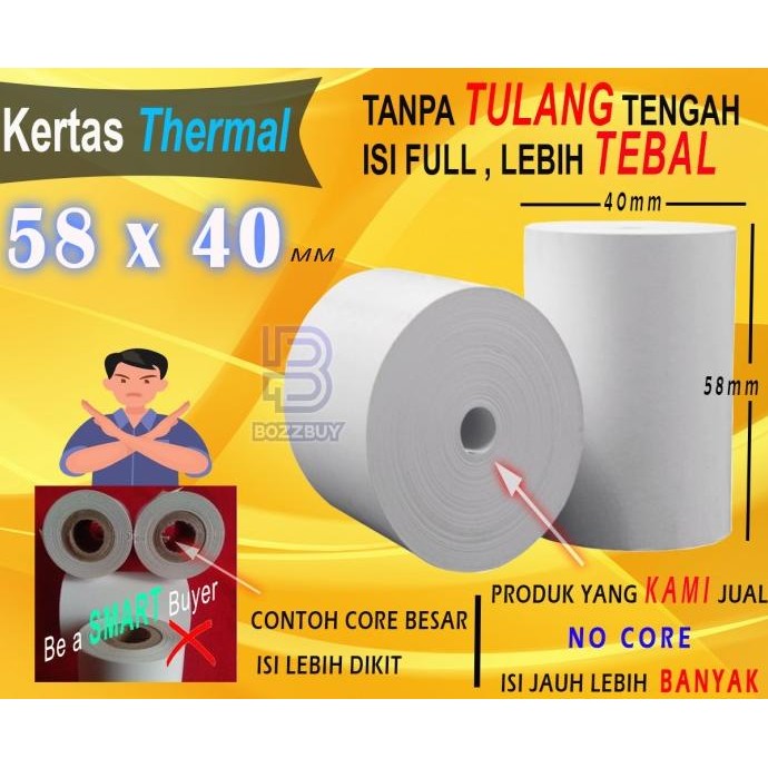 

BEBAS ONGKIR - 58 x 40 MM Kertas Struck Printer Thermal TEBAL 58x40mm isi 100 Roll