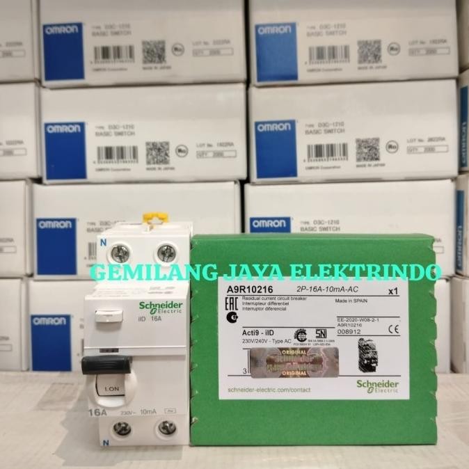 RCCB ELCB SCHNEIDER iID 2P 16A 10MA SCHNEIDER A9R10216 ilD 2P 16A 10MA