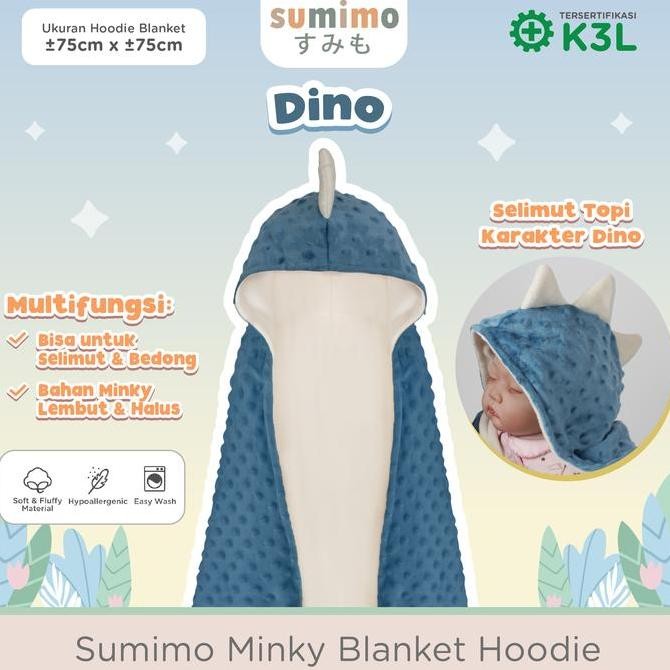 TERMURAH - Sumimo Minky Blanket Hoodie Dino River Blue/ Selimut Topi Dino Bahan Minky