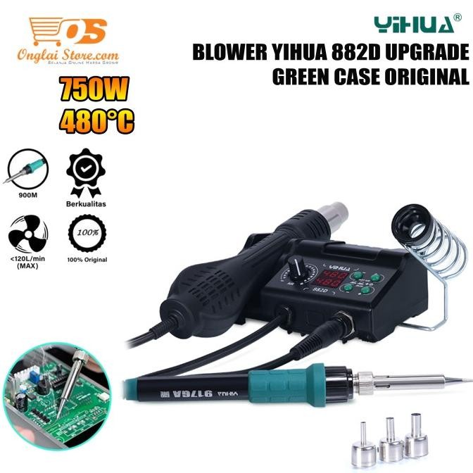 Blower Uap Hp Yihua 882D Hot Air Gun 2 In 1 Solder Station Digital Ori New Stok