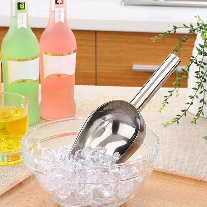 

Terlaris Sendok Skop Es Batu Stainless Tebal / Serokan Tepung / Sekop Beras / Sekop Beras Stainless