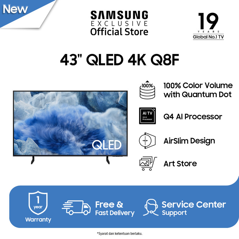 Samsung Smart TV 43" QLED 4K Q8F | Q4 AI Processor | AirSlim Design | QA43Q8FAAKXXD
