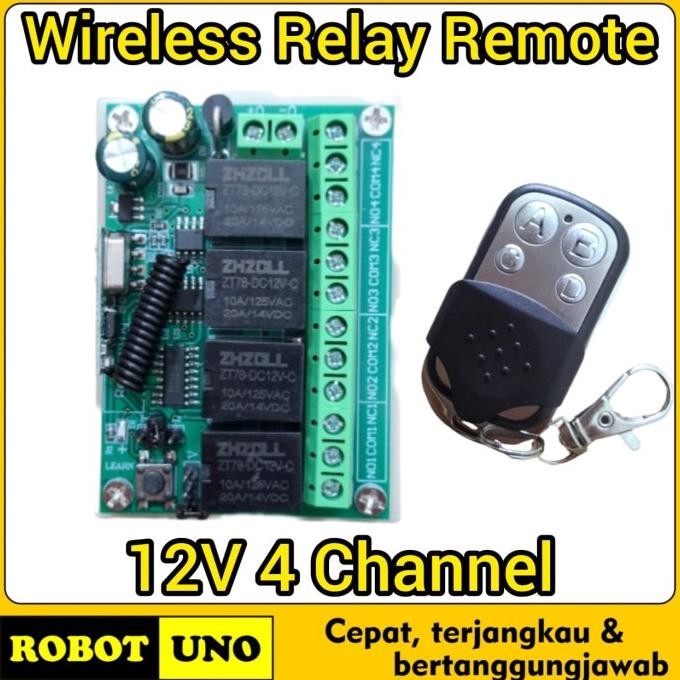 HARGA DISC - 433Mhz 12V 4CH Wireless  RF Relay Switch + Remote 4Ch RF Control Penerima Receiver