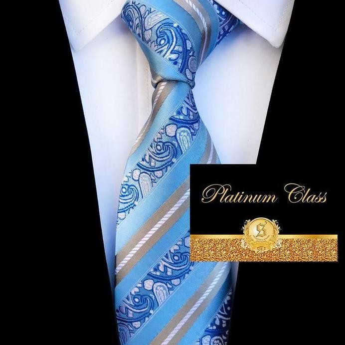 Dasi salur garis biru muda kombinasi batik premium platinum class murah