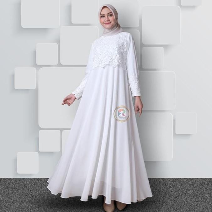 Raisma - Gamis Dress Putih Tulang Lebaran Cantik Dan Elegan Baju Gamis Putih Wanita Terbaru