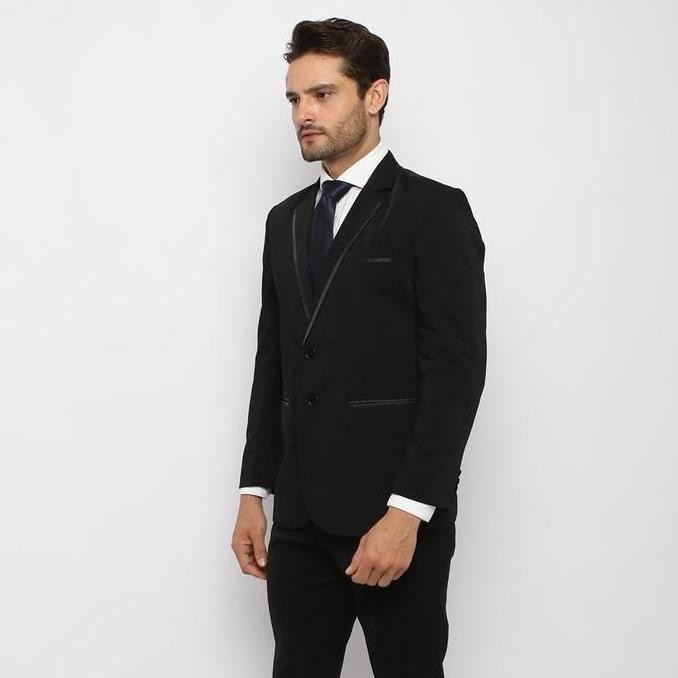 Stelan Jas List Jas Wisuda Blazer Pria Hitam List Pinggir Dan Polos Jas Formal Jas Pengantin Nikah J