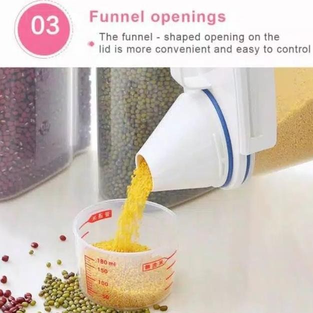 

Terlaris Toples Dispenser Sereal/Makanan/Tepung/Beras Dengan Gelas Takar Wadah