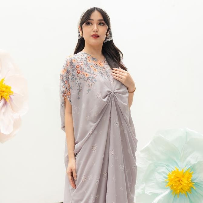 Kaftan putih katun rayon motif modern / abaya wanita warna pastel anak mida kekinian / gamis abaya t