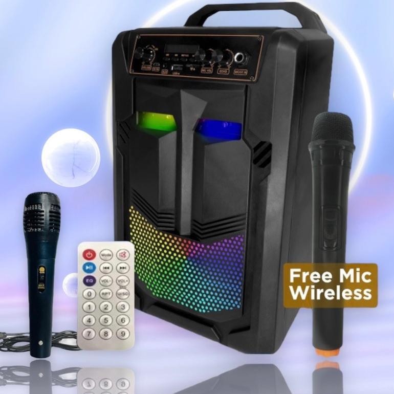 NAMPOL Speaker Bluetooth Karaoke Kimiso Qs-889 free 1mic wireles plus 1mic kabel 8,8inch With Mic Ka