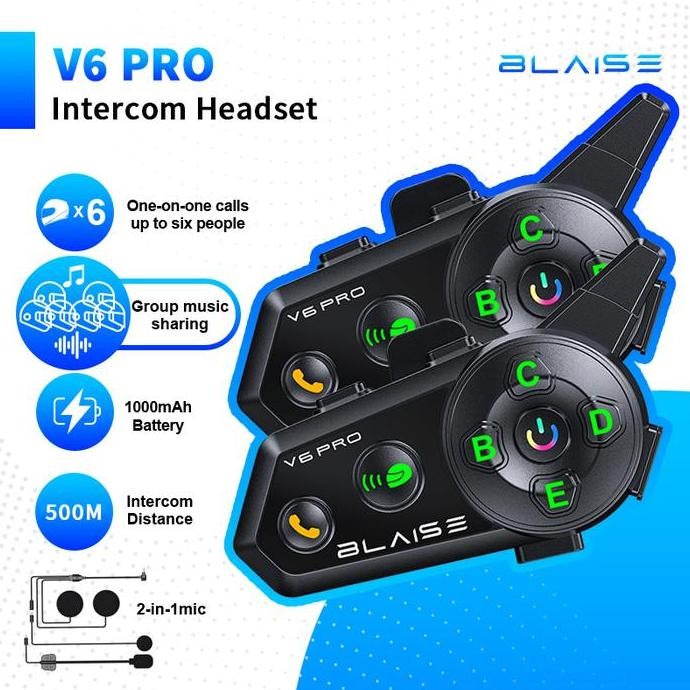 BLAISE V6 Pro Motorcycle Bluetooth Intercom Helm 6 Rider Helmet - V6 PRO
