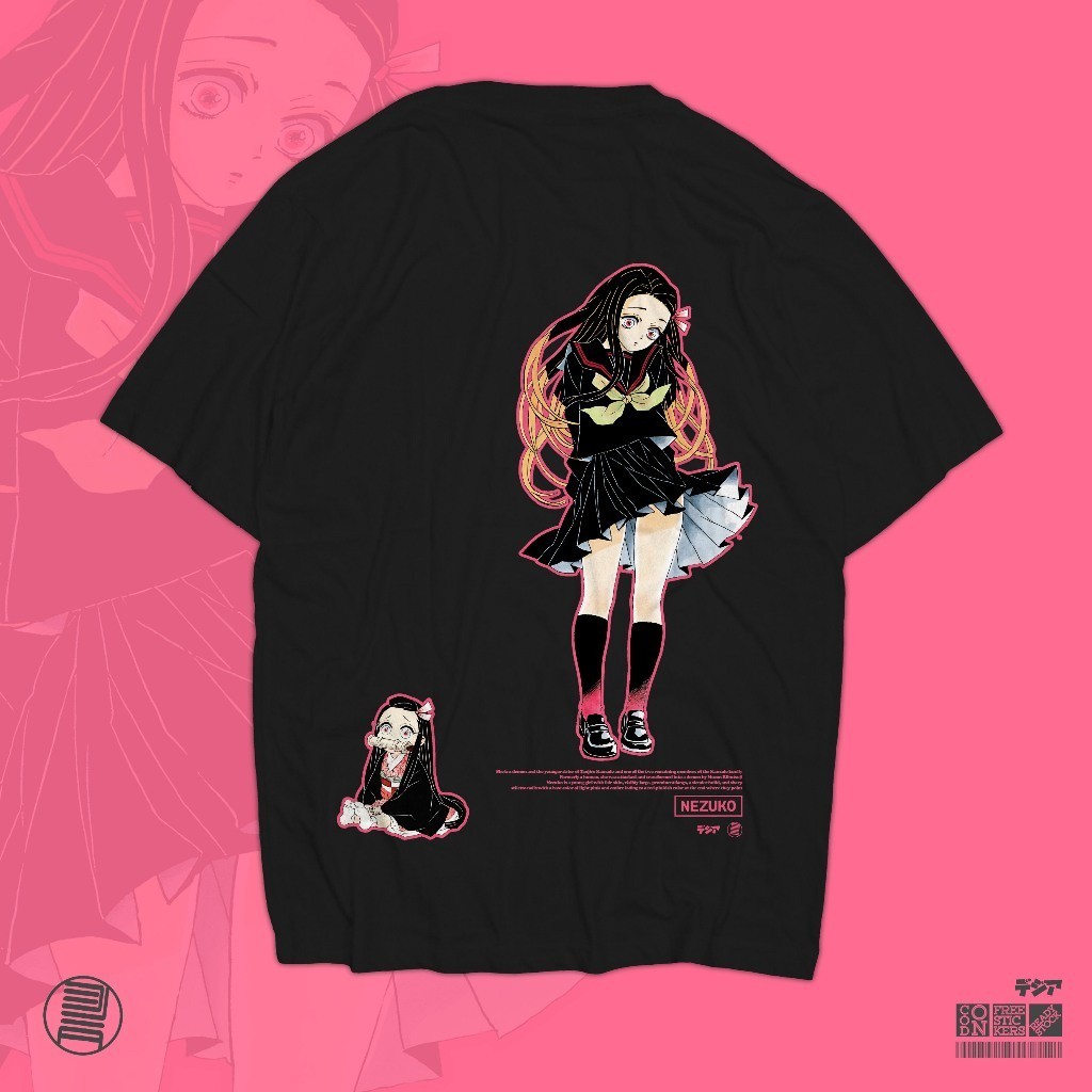 Kaos Nezuko Kamado Demon Slayer Kimetsu no Yaiba School Outfit Anime Manga T-Shirt Baju Wibu Jepang 