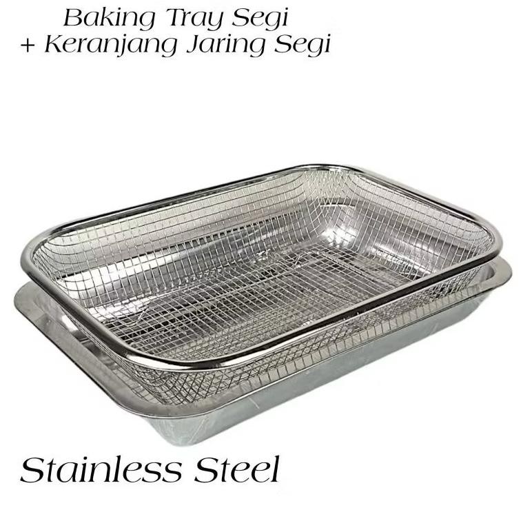 WK 1Set Nampan Saringan Stainless / Tirisan Minyak / Food Drying Tray / Keranjang Tinggi Stainless B