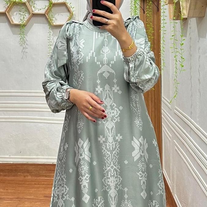 Samarinda Dress Motif Pesta Terbaru| Gamis Pesta silk | Busui| Bunga Muslim Silky Wanita Mewah Karet