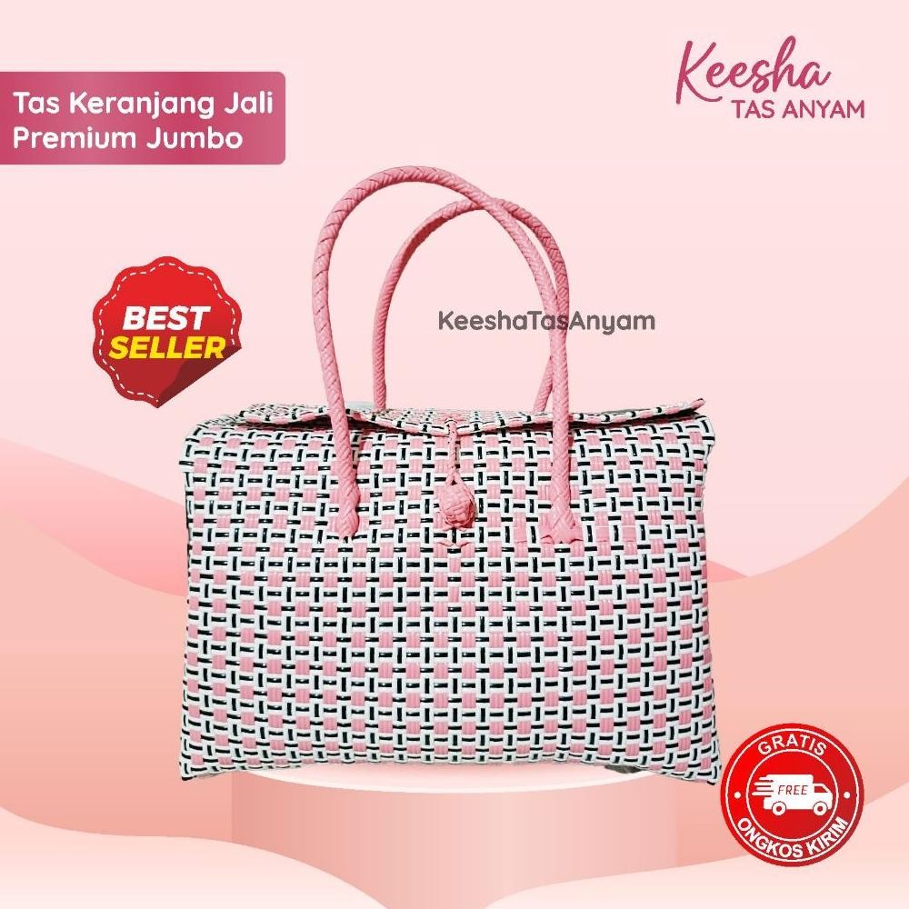 Shopping Bag Tas Anyaman Plastik Keranjang Belanja Jali Premium Tutup Jumbo Size XXL,XXXL By Keesha