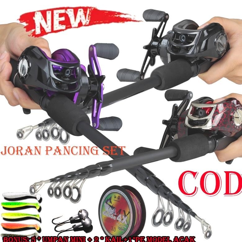 HAIYI FISHING set pancing murah pancing set 1.5-2.4m Telescopic Fishing Rod BC reel pancing pancing 