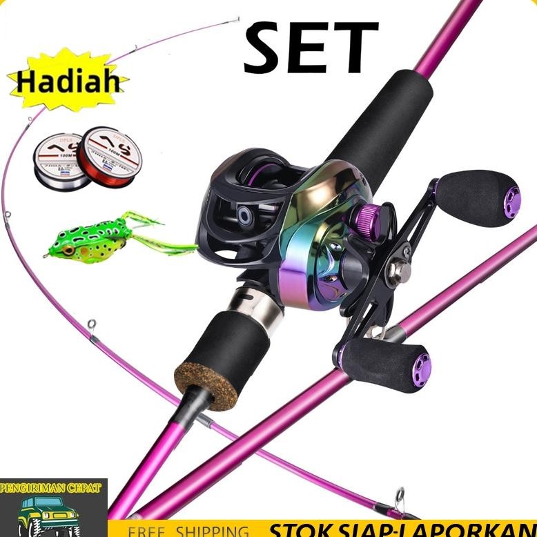 Joran pancing 1 set/1 set joran dan reel bc/Ungu Joran BC Set UL Carbon Pancingan Set Lengkap Joran 