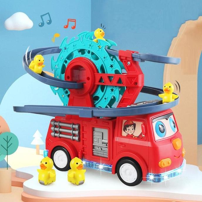 Miliki Yko Mainan Anak Mobil Pemadam Perosotan Putar Bebek Tiranosaurus Toy Car