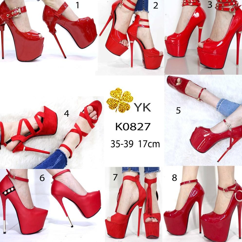 Ykshoes 0827 high heels highheels 17cm 17 cm shoes wanita sepatu import merah hak tinggi ladiess
