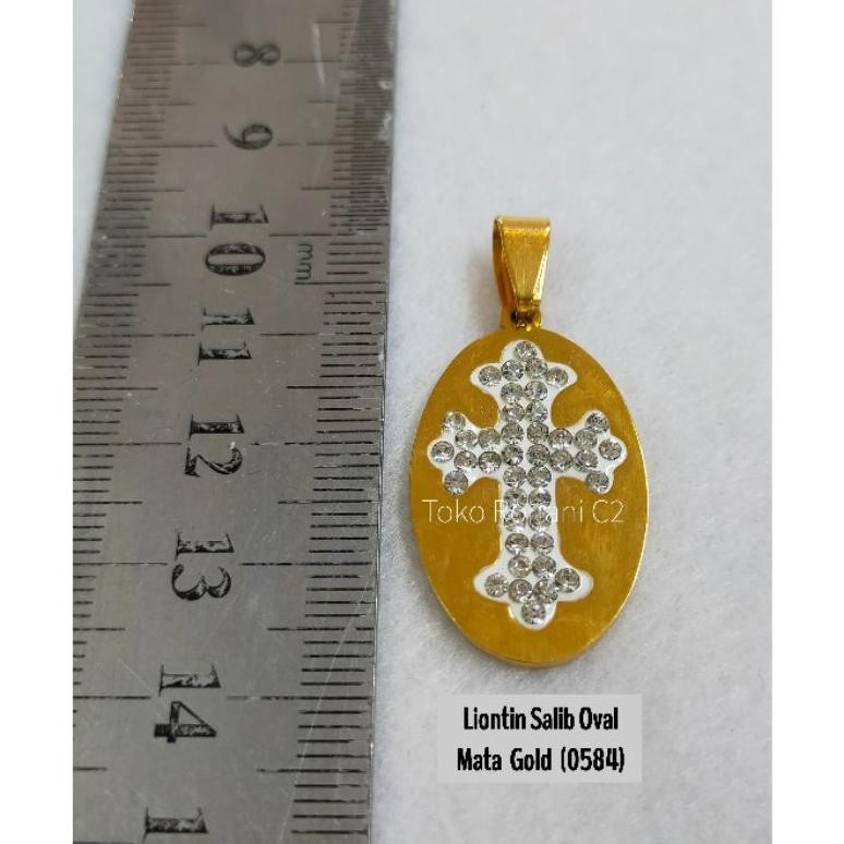 Zai-2530 Nld-1419 Liontin Salib Oval Mata Silver/Gold  - Liontin Salib Rohani Premium