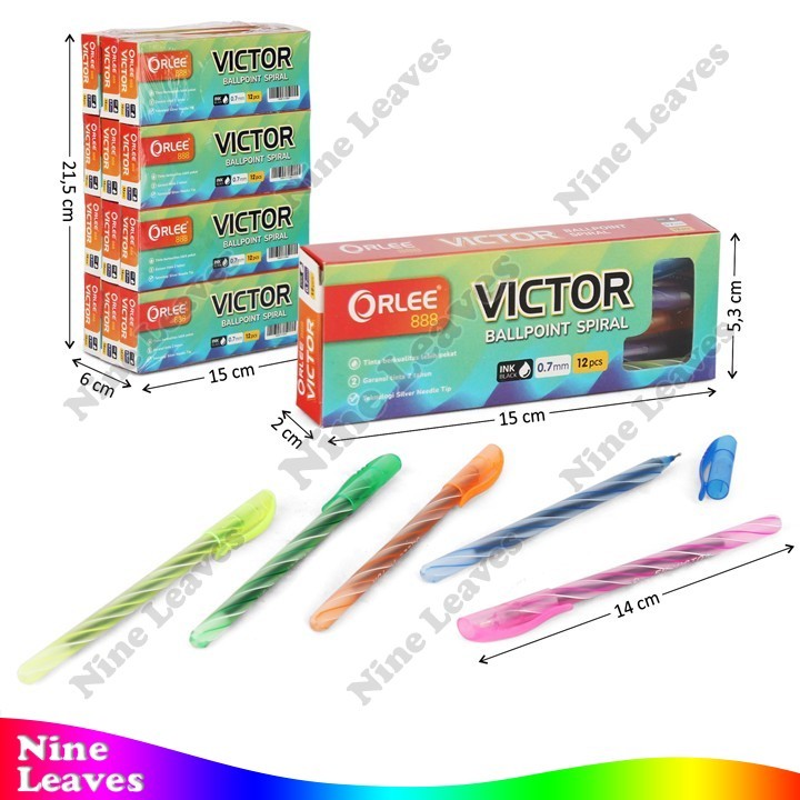 

[Grosir 12 Pcs] Bolpoin Hitam 0,7 mm Victor Ballpoint Spiral Peralatan ATK