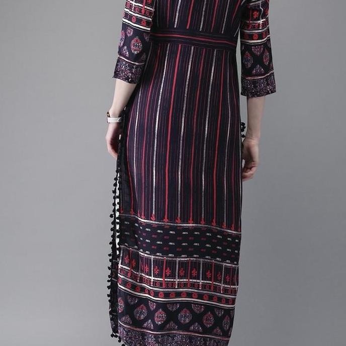 || MONICA / Laqueens Anouk Navy stripe Baju India atasan dewasa kurta India remaja high slit navy st