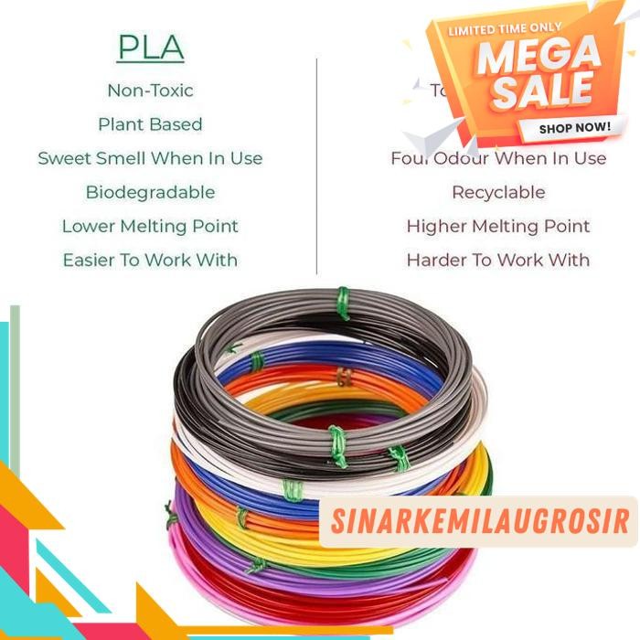 

FILAMENT PLA 1.75MM 5 10 METER 3D PEN REFILL PENA 3 DIMENSI PRINTER KUALITAS BERKELAS !!
