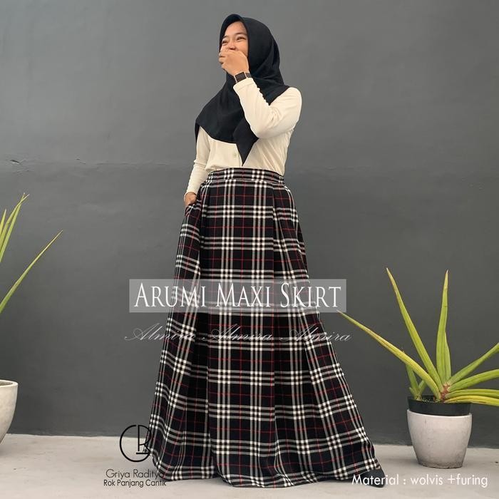 ABS Rok  Motif Kotak Kotak Vintage Tartan Panjang  Arumi  Maxi Skirt Griyaraditya Almira  Wanita Mus