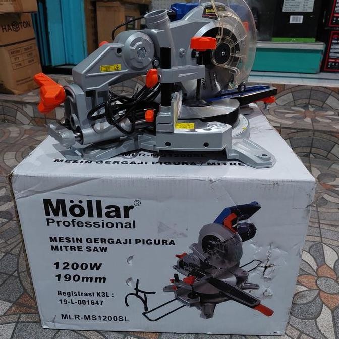MOLLAR MS1200S Miter Saw Sliding 7" Laser / mesin gergaji mitre pigura