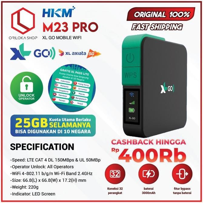 READY HKM M23 PRO Modem Mifi Wifi XL GO IZI 4G Portable Bypass & Unlock Bonus Data 25GB