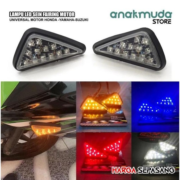 Promo Sepasang Lampu Sen Sein Fairing Body Motor LED Model Segitiga Variasi GSX CBR R15 Ninja RR COD
