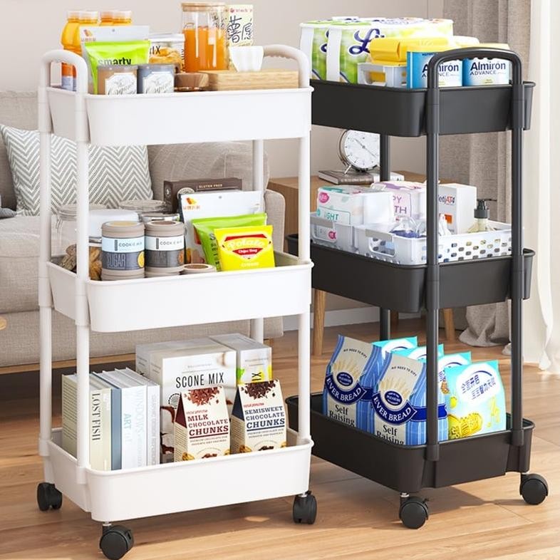 Rak 4 Roda Hanna Troli Rak Dapur Rak Susun Plastik Rak Dorong SHENAR Trolley Plastik Serbaguna