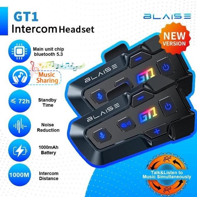 BARU BLAISE GT1 INTERCOM HELM HEADSET HELM WATERPROOF MUSIK SHARING INTERKOM MIC HELM INTERCOM 2 ORA