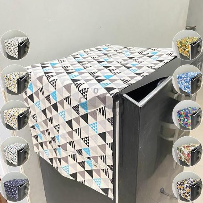 Tutup Taplak Kulkas 1 dan 2 Pintu Bahan Tebal dari Kain Kanvas Motif Estetik Cover Penutup Alas Lema