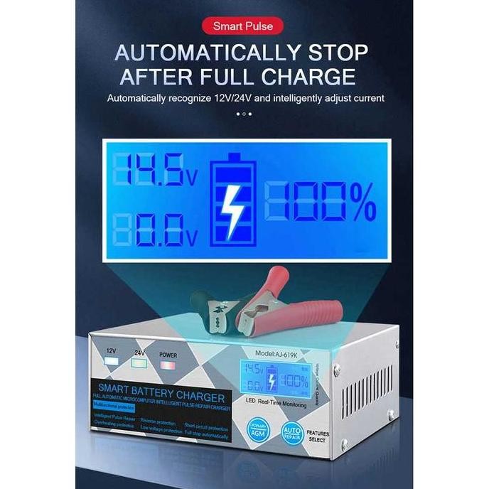 CHARGER AKI MOBIL MOTOR SMART FAST CHARGER AKI 20A 12V/24V 6-400AH