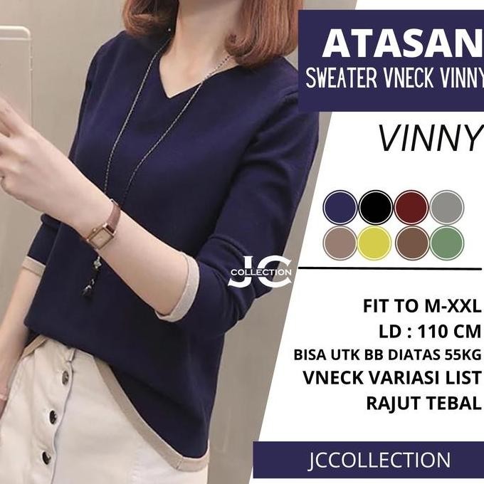 Sweater Rajut Vneck Lengan Panjang Gaya Korea Vinny - Jcfashion Promo