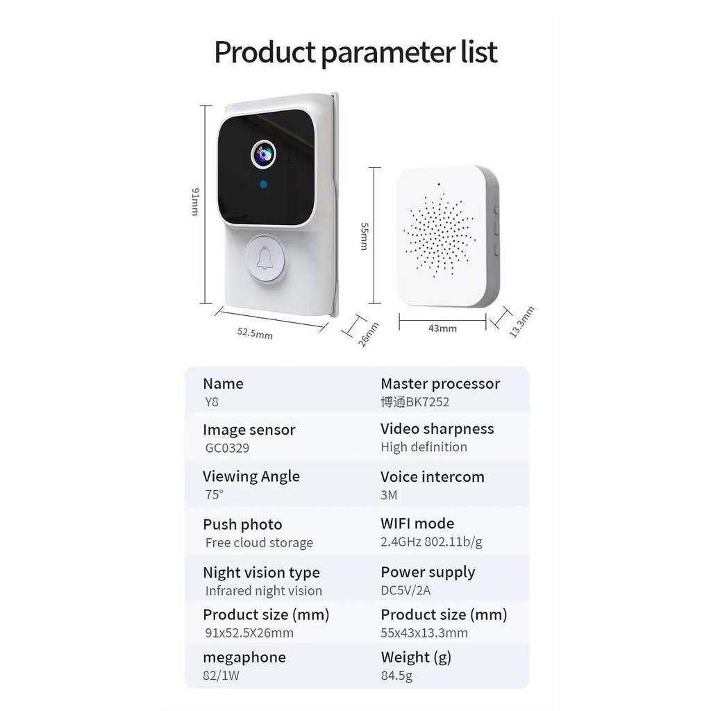 Doorbell Cctv Tuya Y8 / Kamera Bel Nirkabel Wifi Anti Maling / Kamera Bell Cctv Tuya Original Dan Te