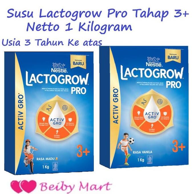 

BARU SUSU LACTOGROW PRO 3+ / TAHAP 4 RASA VANILA / MADU NETTO 1 KILOGRAM