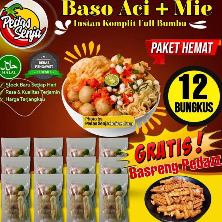 

Promo Paket Murah 12 Bungkus Baso Aci Instan Extra Mie Telor Full Bumbu Kaldu Pedas FREE BASRENG