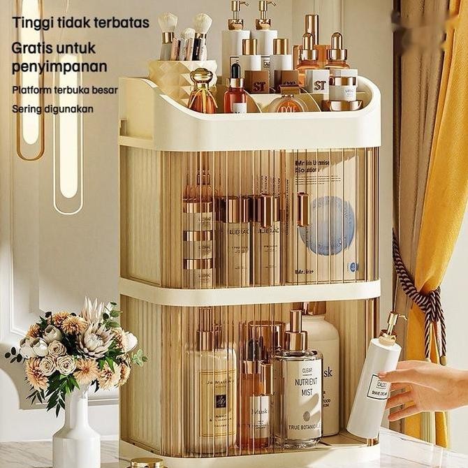 3 Tingkat Rak Kosmetik Dengan Laci Anti Debu Multifungsi / Tempat Penyimpanan Make Up Dengan Tutup /
