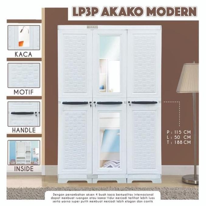 JUMBO - LEMARI PLASTIK 3 PINTU PUTIH MODERN AKAKO PREMIUM