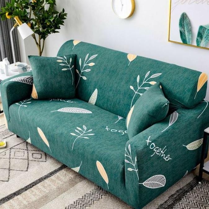 Promo Cover Sofa Seater Sarung Sofa Elastis Stretch - Hijau Daun Ok