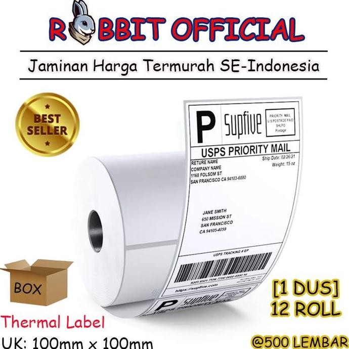 

PROMO 1 BOX, KERTAS THERMAL LABEL STICKER BARCODE 100x100 mm 500 Pcs