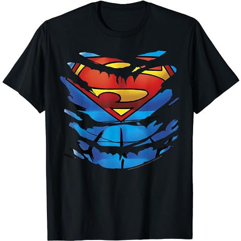 Baju Kaos DC Comics Superman Costume Rip Through T-Shirt T-Shirt Premium Cotton Combed 24s Original 