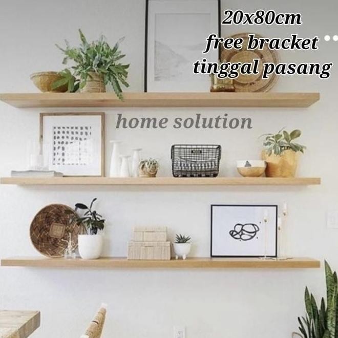 (20x80cm) Rak tv ambalan dinding gantung kayu minimalis - Putih